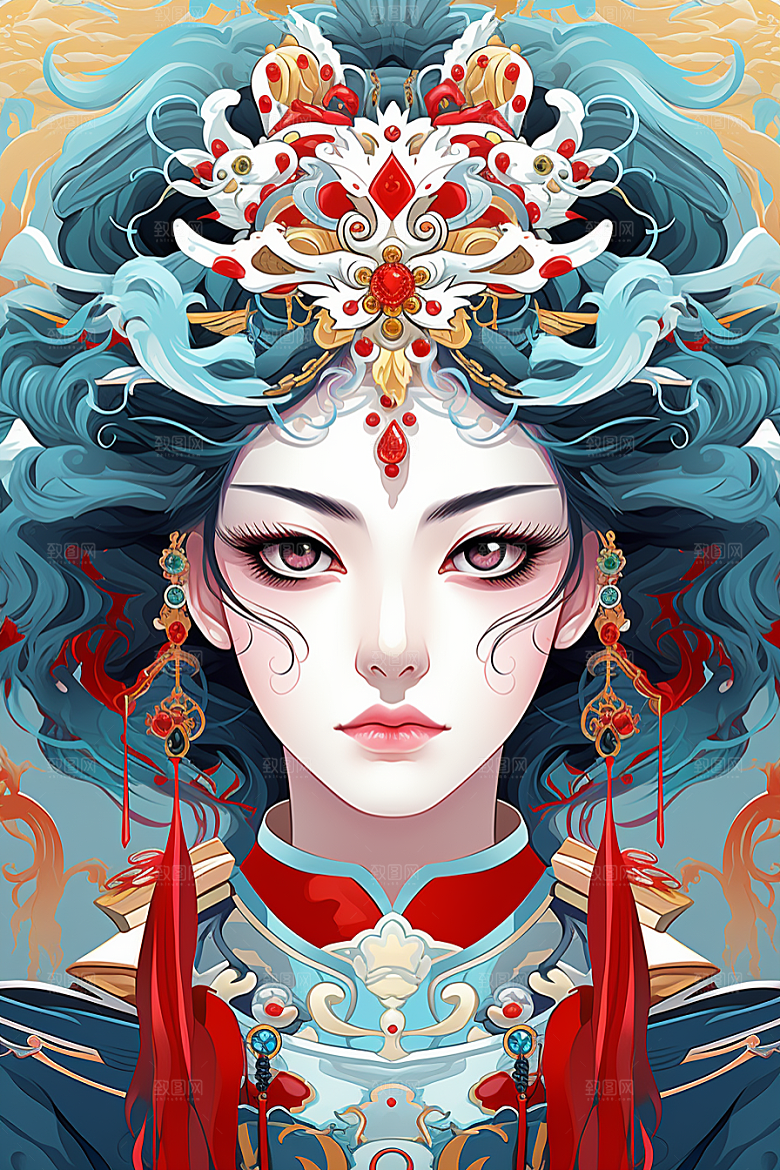 京剧女孩国粹戏剧插画