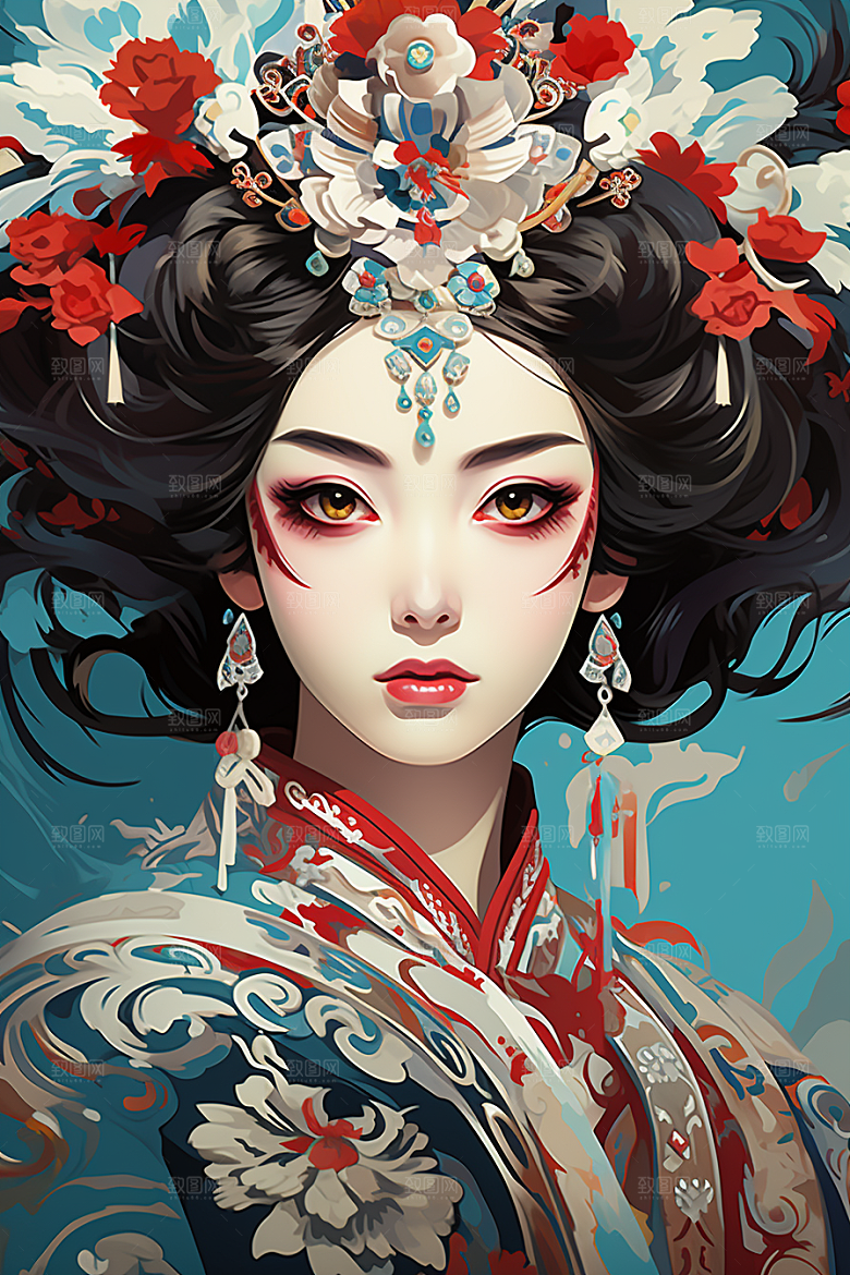 京剧女孩中式传统风格插画
