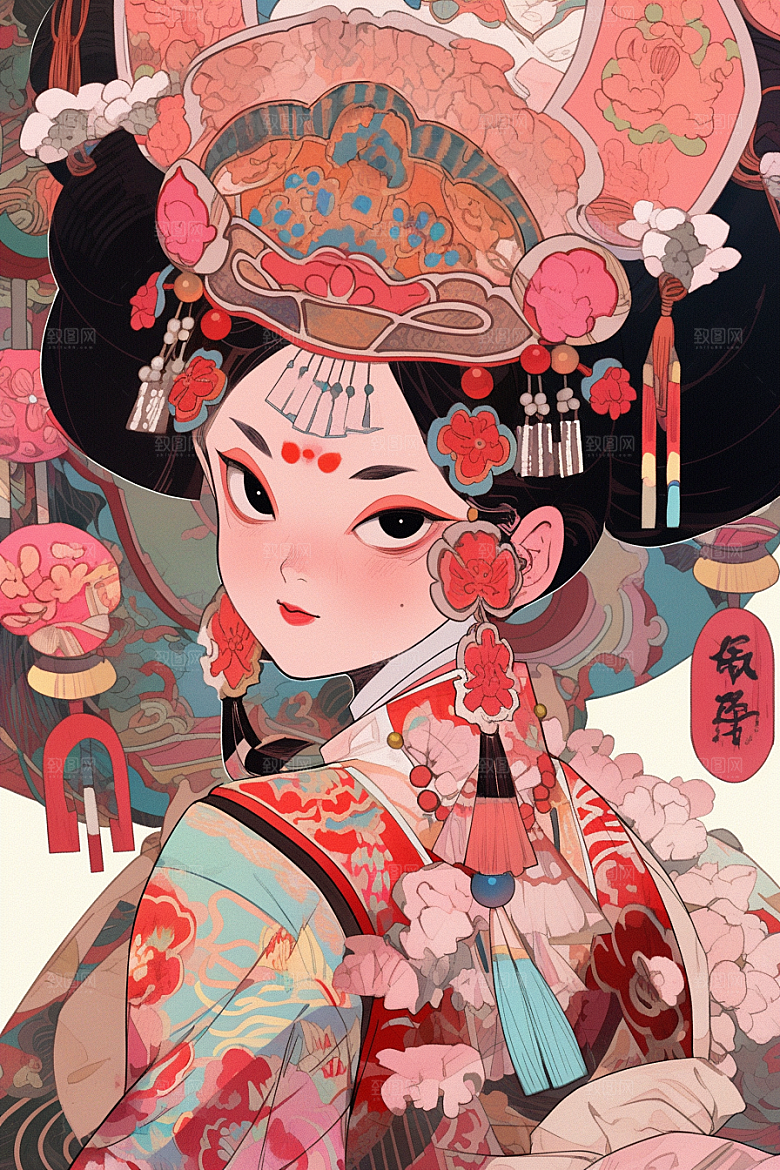 京剧女孩戏剧中式插画