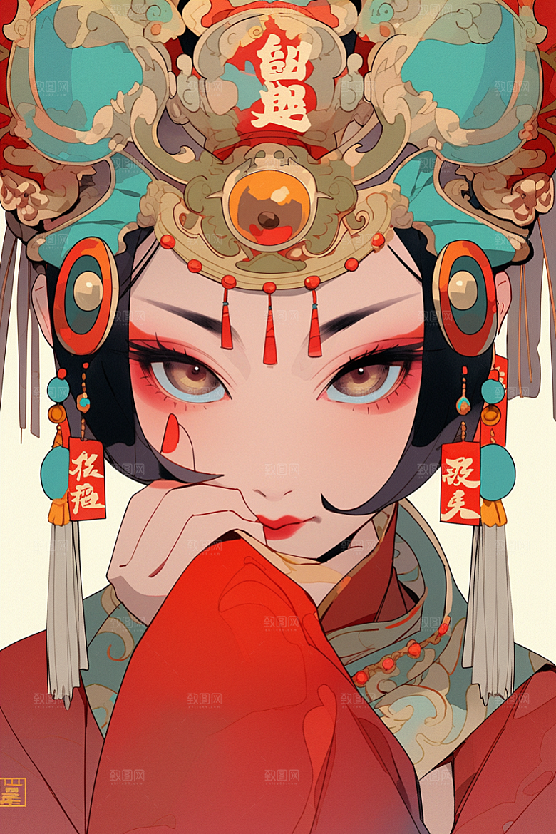 京剧女孩国潮中式插画