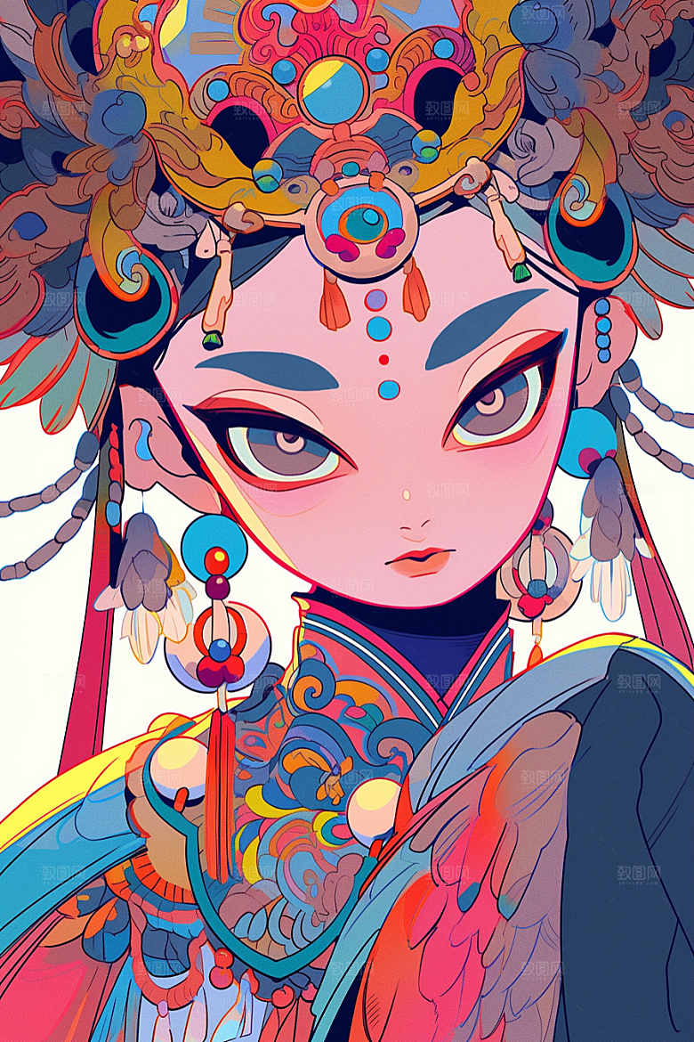 京剧女孩手绘戏剧插画
