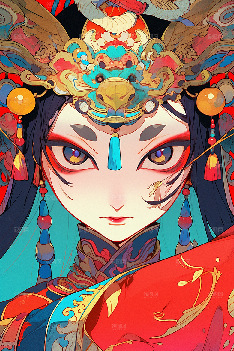 京剧女孩国粹中国风插画