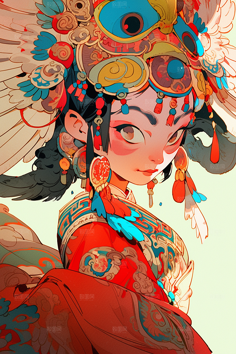 京剧女孩中式国粹插画