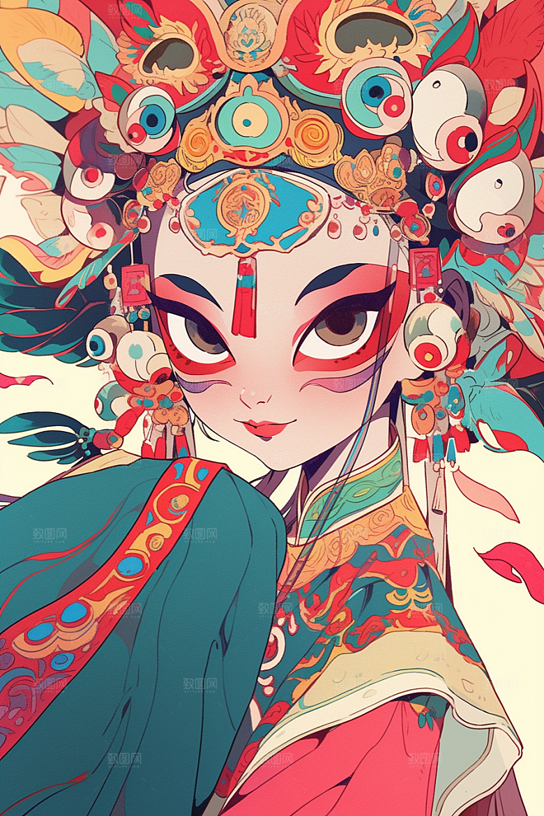 京剧女孩传统风格国粹插画