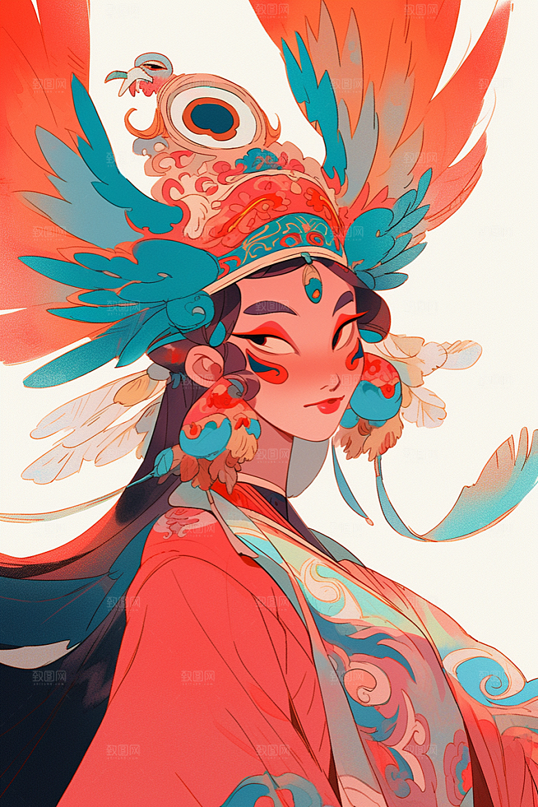 京剧女孩传统风格国粹插画