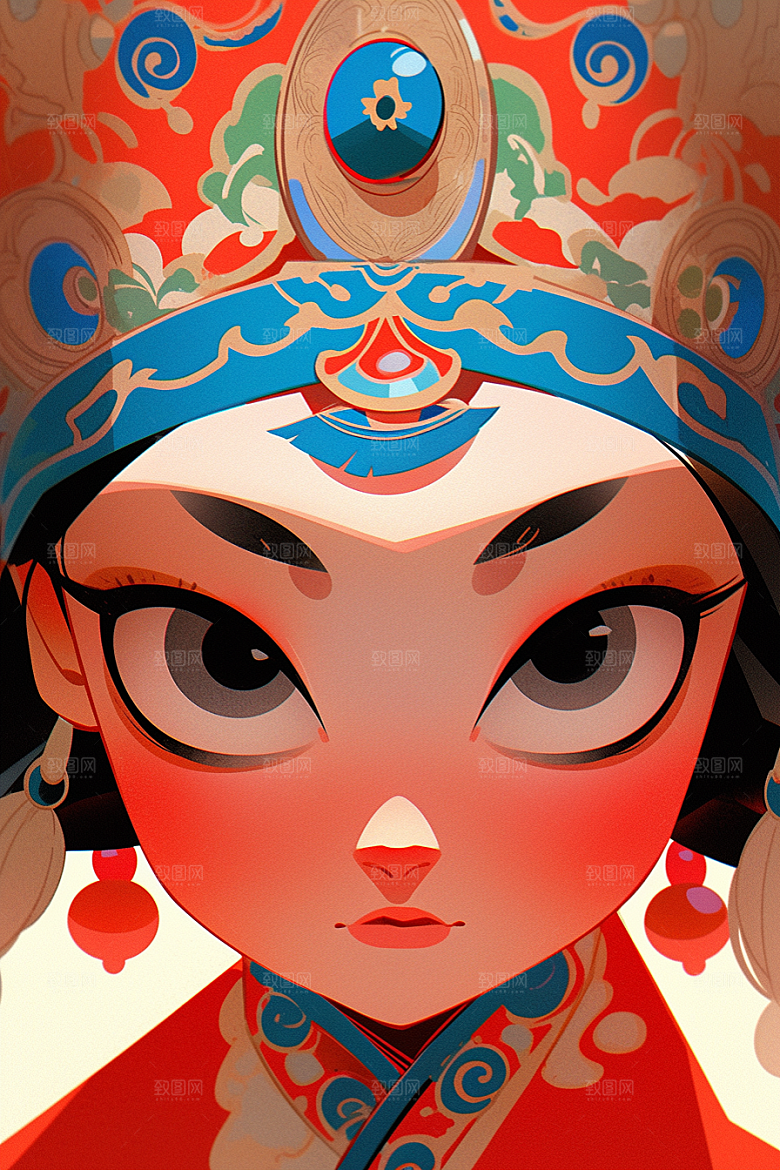 京剧女孩中国风国潮插画