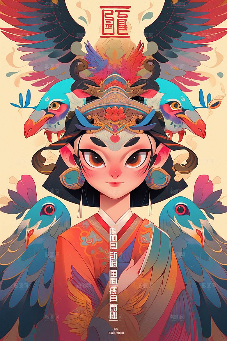 京剧女孩手绘中国风插画