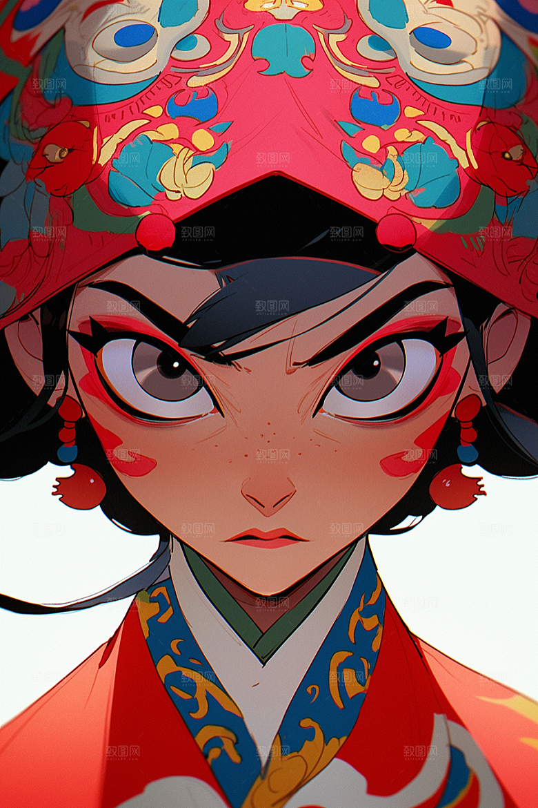 京剧女孩中国风戏剧插画