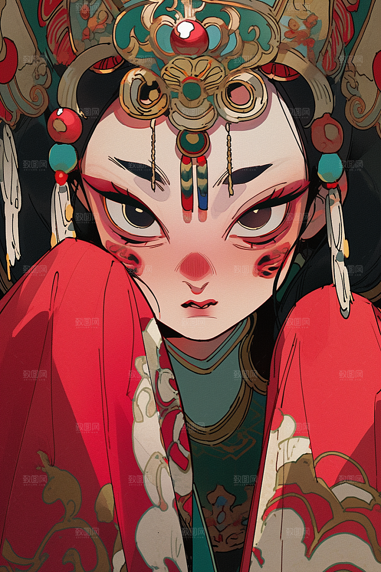 京剧女孩传统风格中国风插画