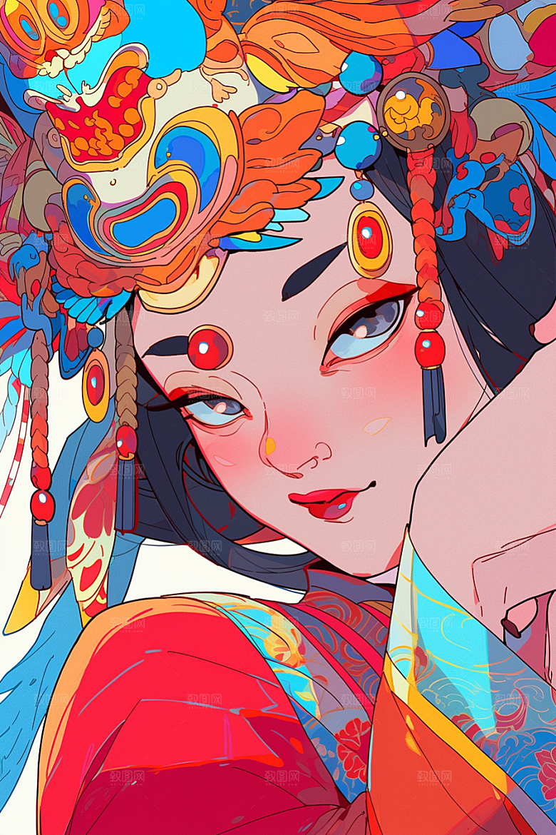 京剧女孩戏剧扮相插画