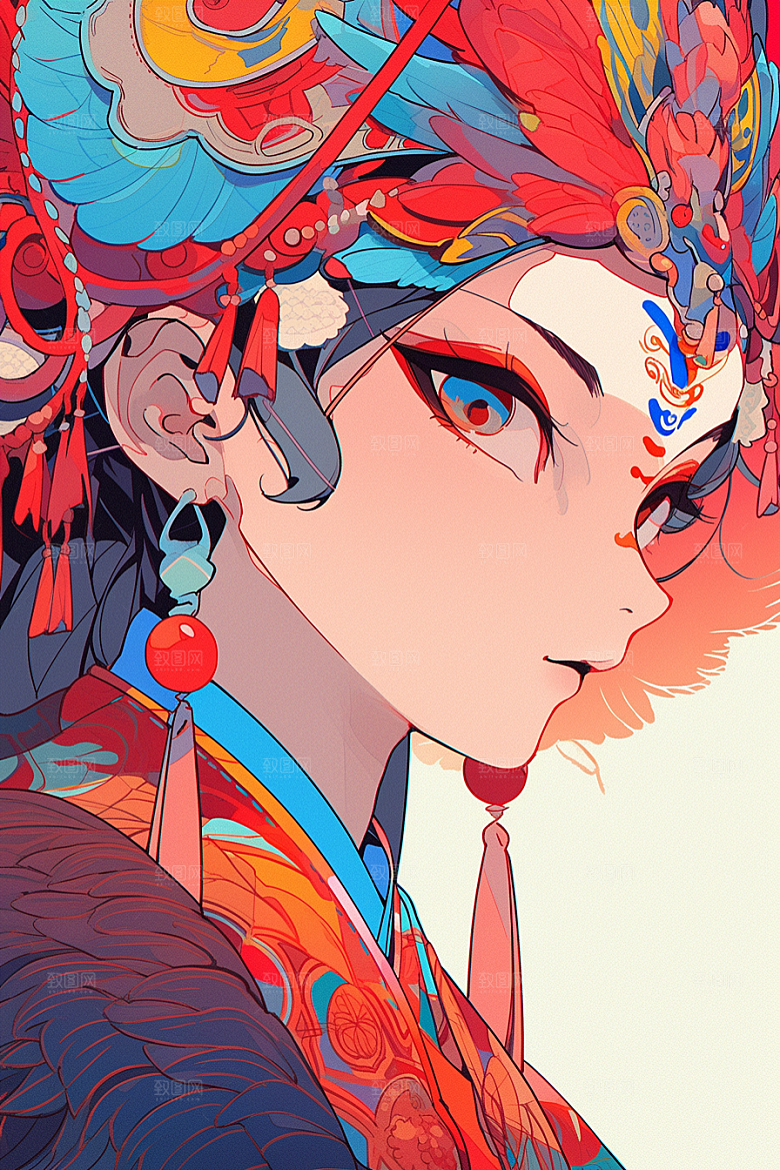 京剧女孩传统风格戏曲插画