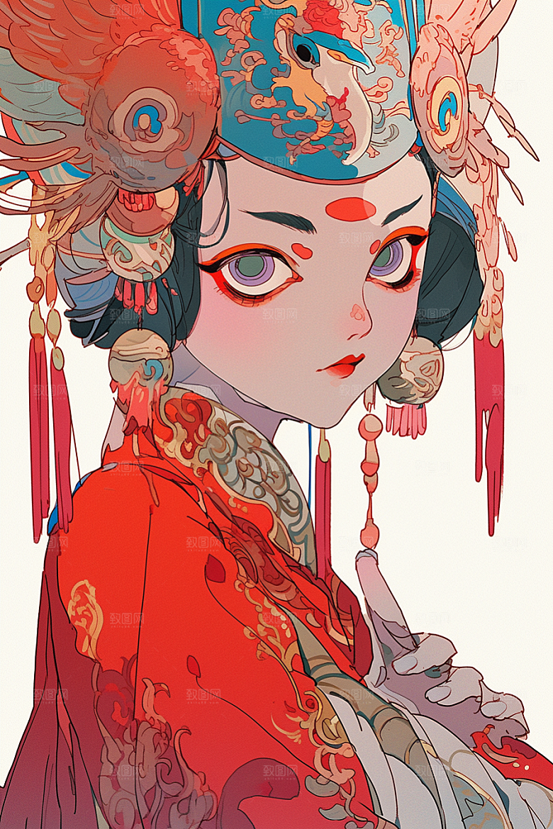 京剧女孩中国风传统风格插画