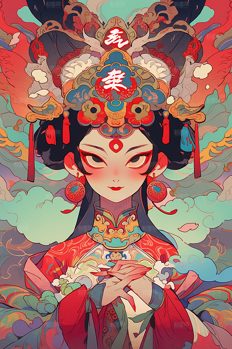 京剧女孩中式国粹插画