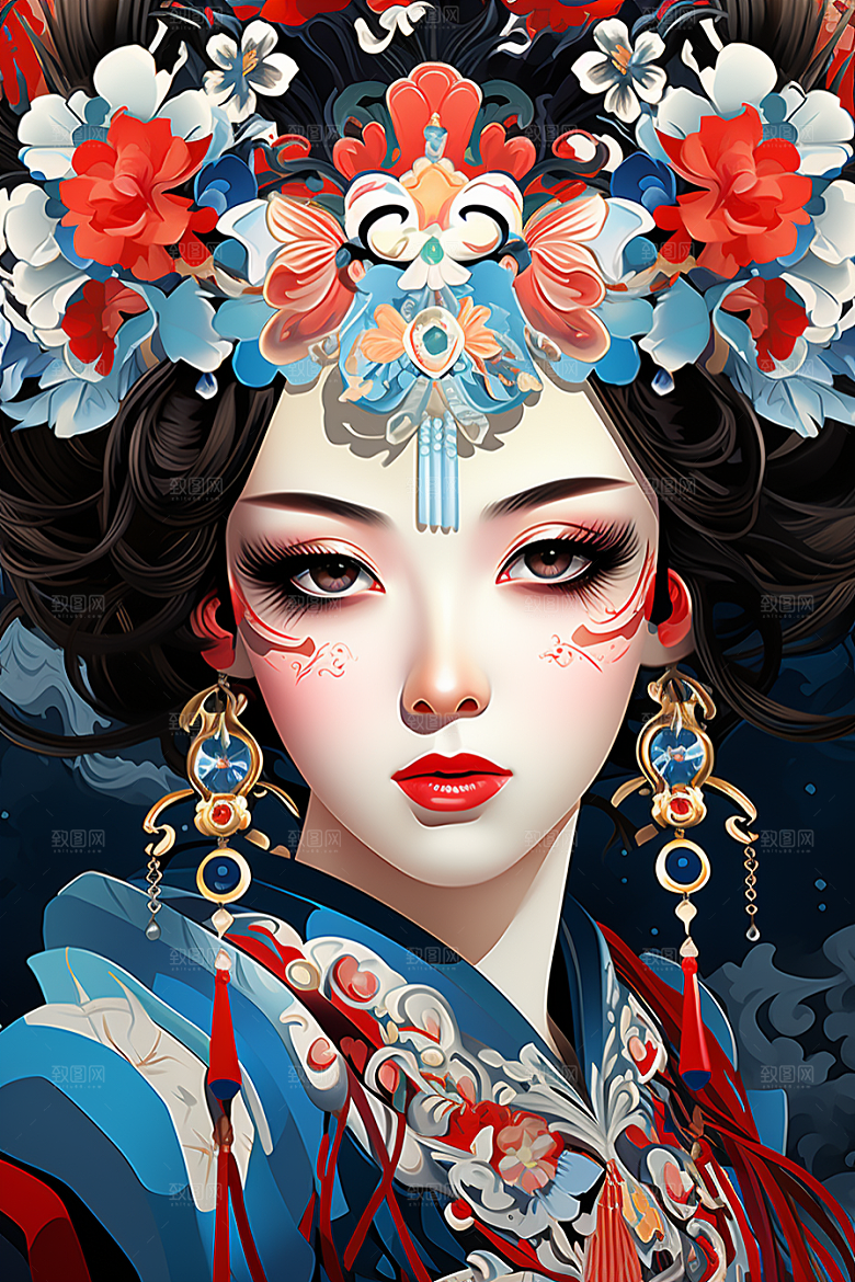 京剧女孩戏剧中国风插画