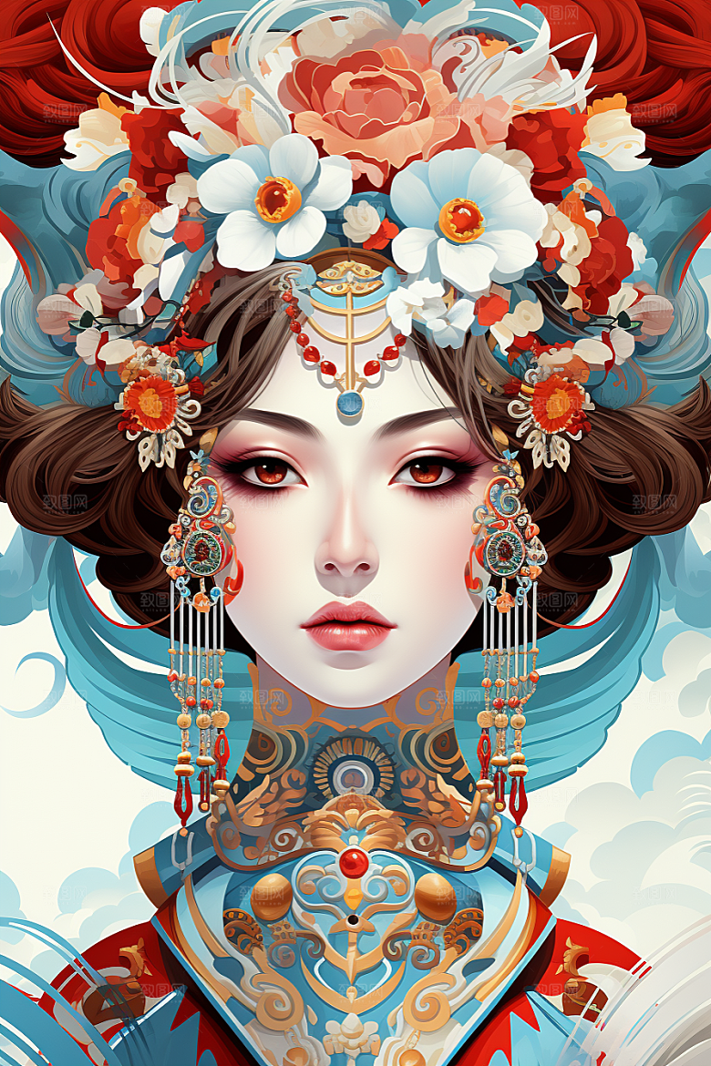 京剧女孩国粹中式插画
