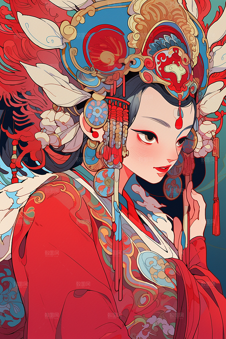 京剧女孩传统风格手绘插画