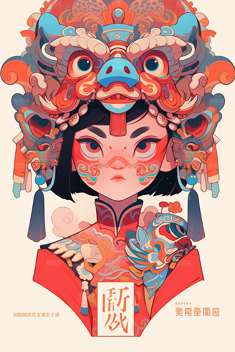 京剧女孩国粹手绘插画