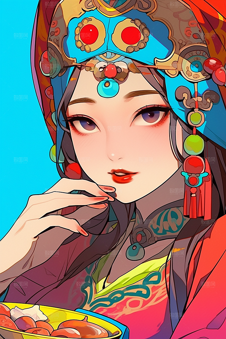京剧女孩手绘国潮插画