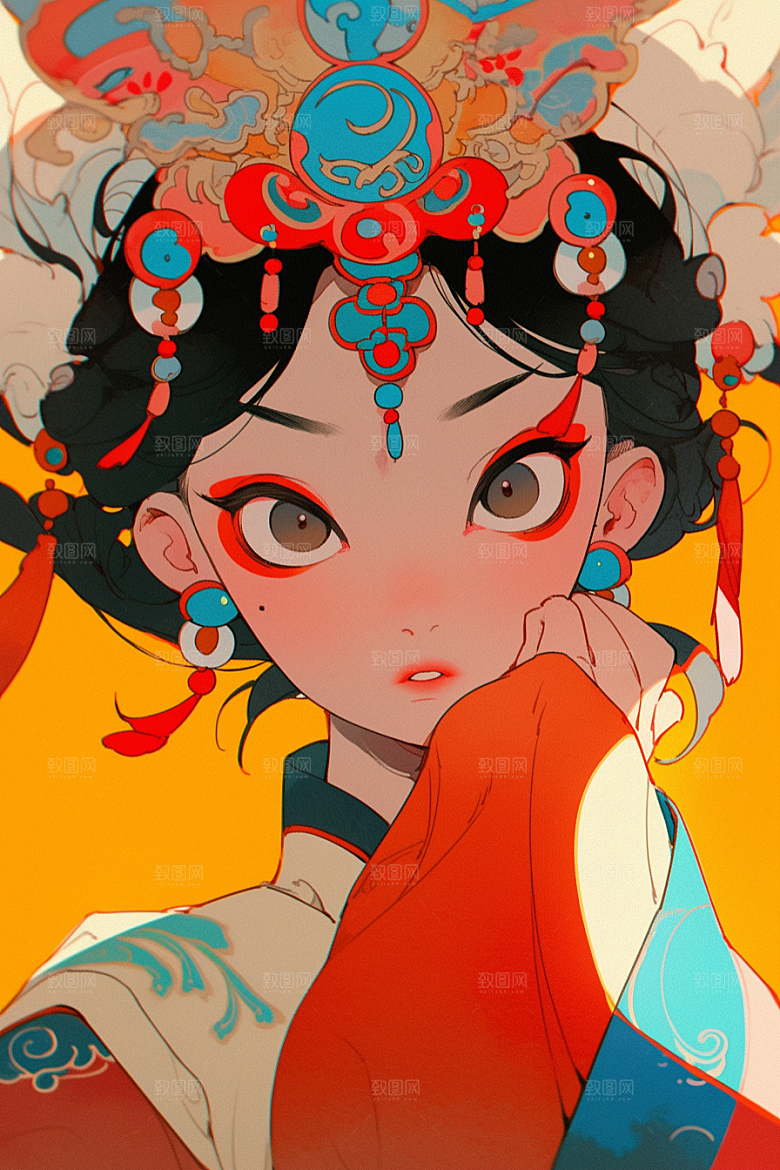 京剧女孩扮相中式插画