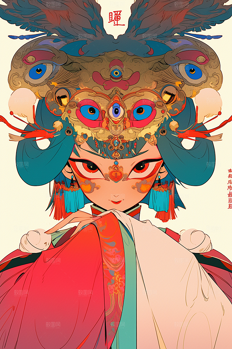 京剧女孩戏曲国潮插画
