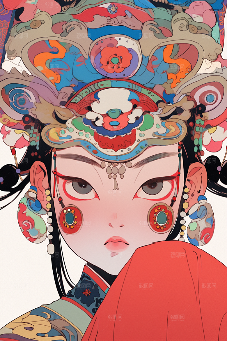 京剧女孩戏曲国潮插画
