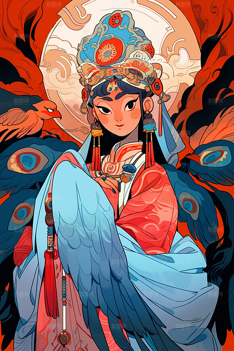 京剧女孩中式传统风格插画