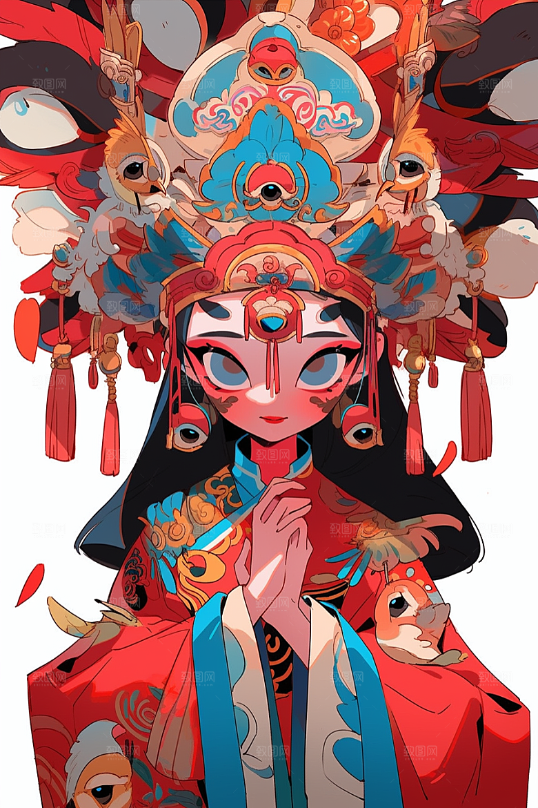 京剧女孩手绘中式插画