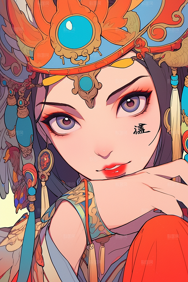 京剧女孩手绘戏剧插画