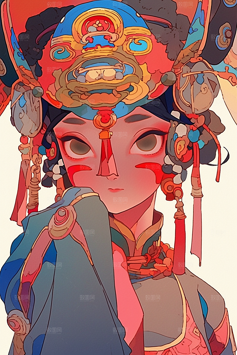 京剧女孩戏剧扮相插画
