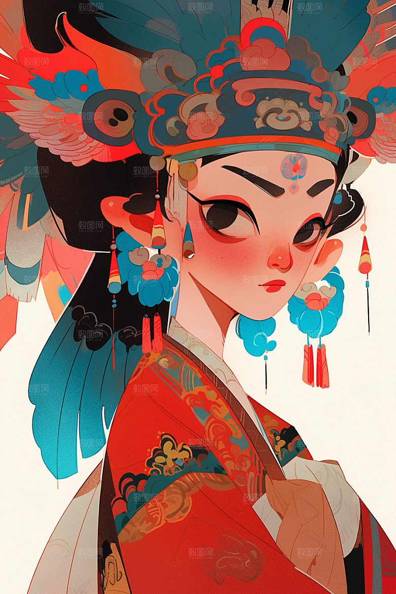 京剧女孩传统风格中国风插画