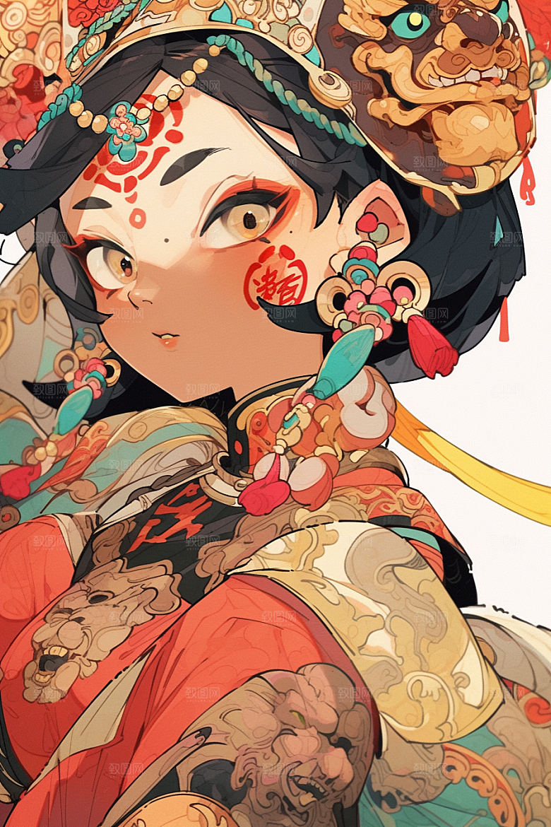 京剧女孩国潮中式插画