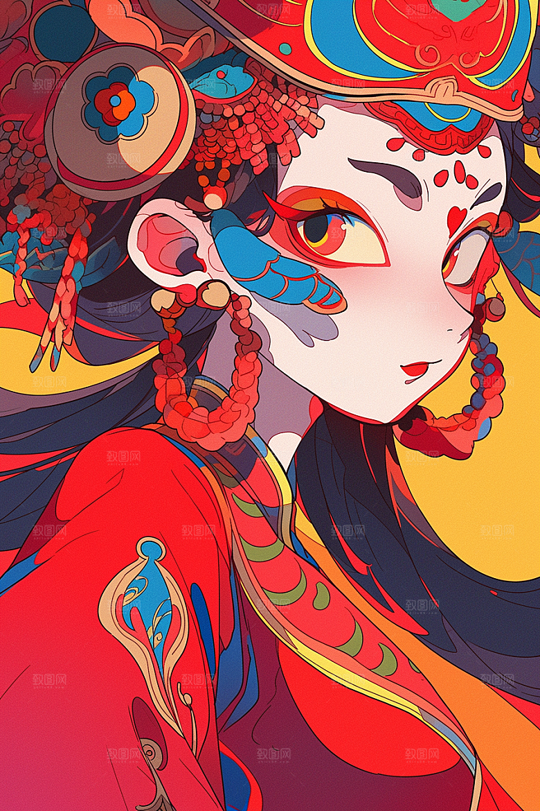 京剧女孩国潮手绘插画