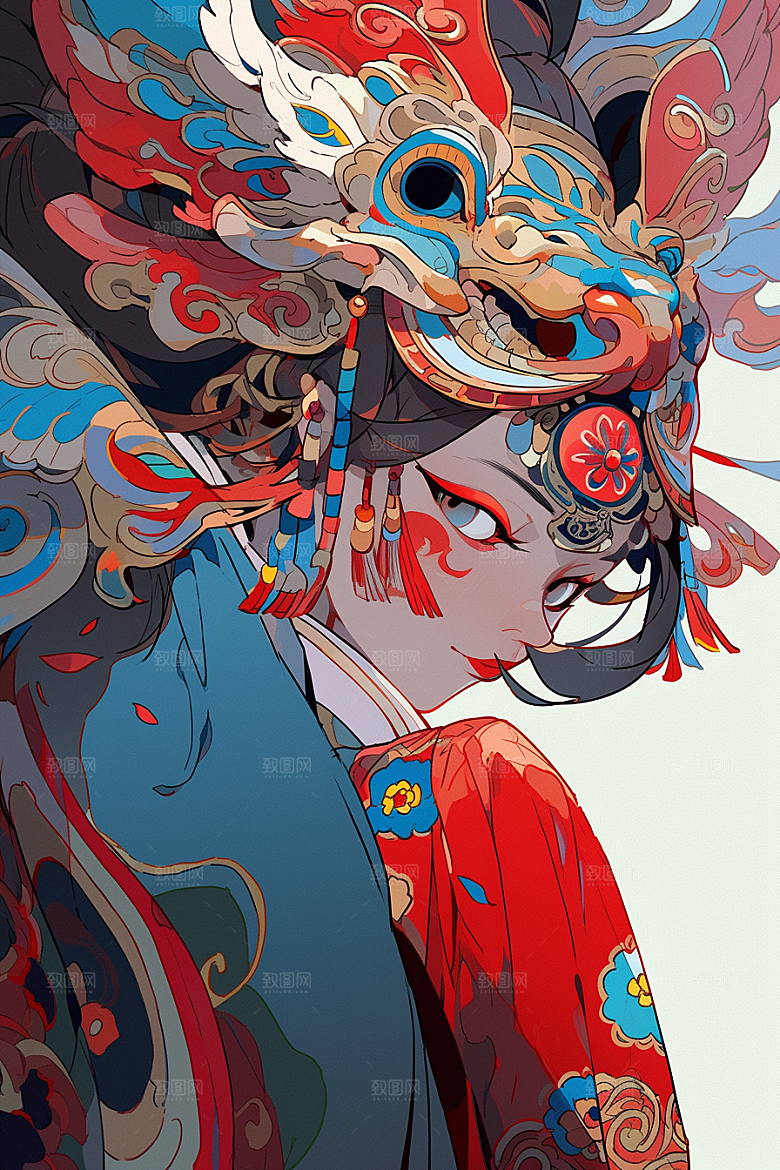 京剧女孩国粹扮相插画