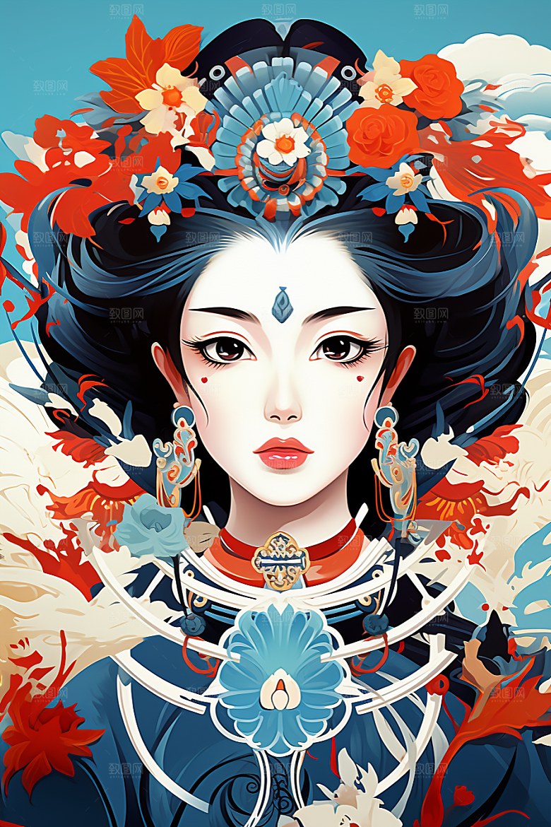 京剧女孩中式中国风插画