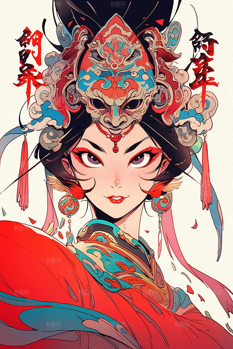 京剧女孩中式中国风插画
