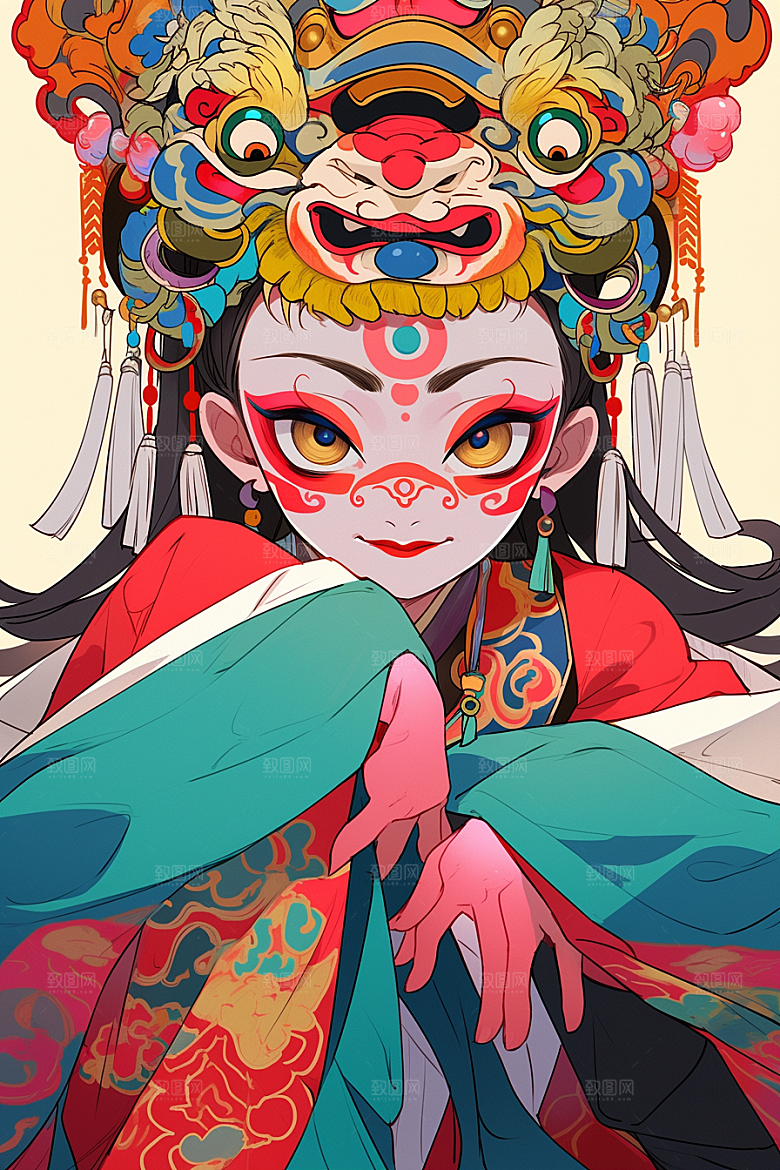 京剧女孩国潮国粹插画