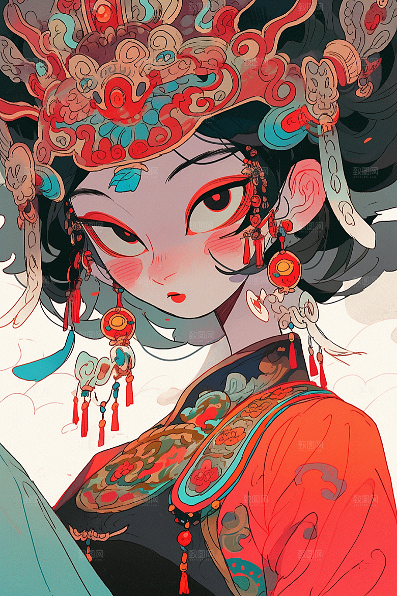 京剧女孩国粹中国风插画