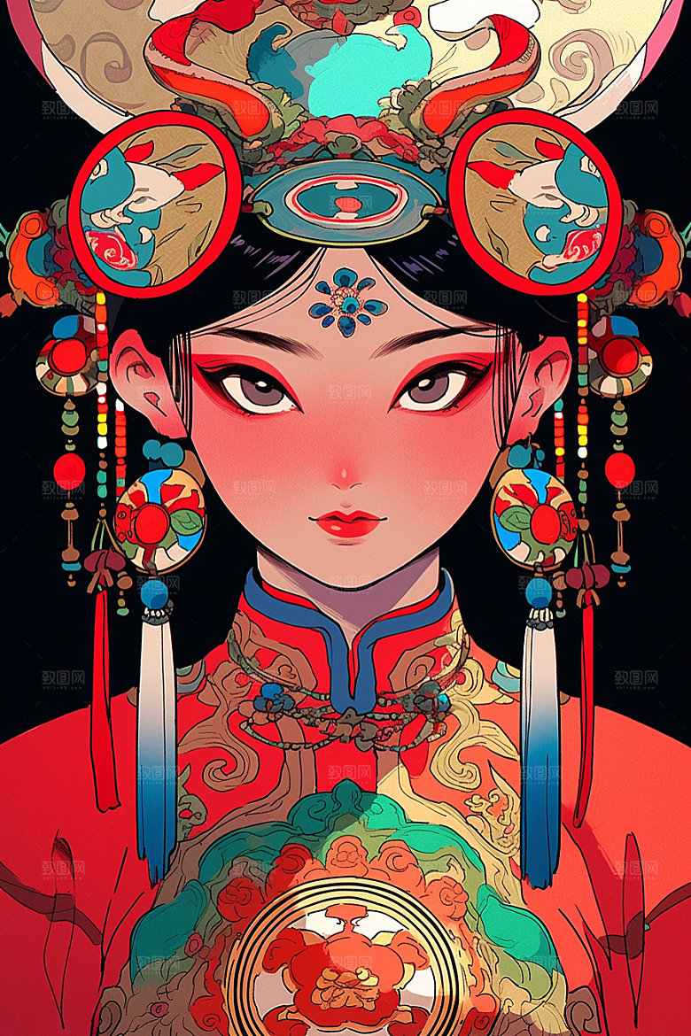 京剧女孩戏曲扮相插画