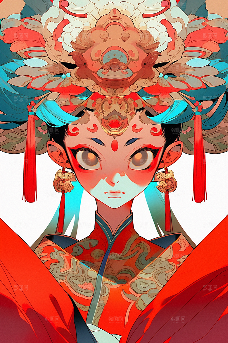 京剧女孩传统风格国潮插画