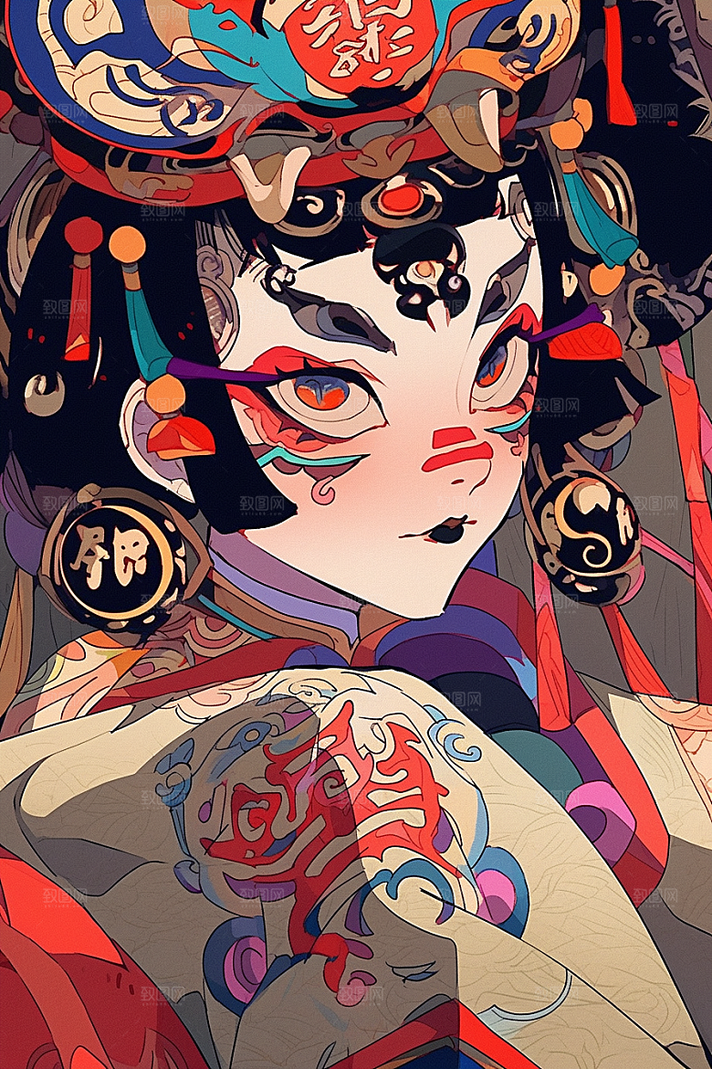 京剧女孩中国风国粹插画