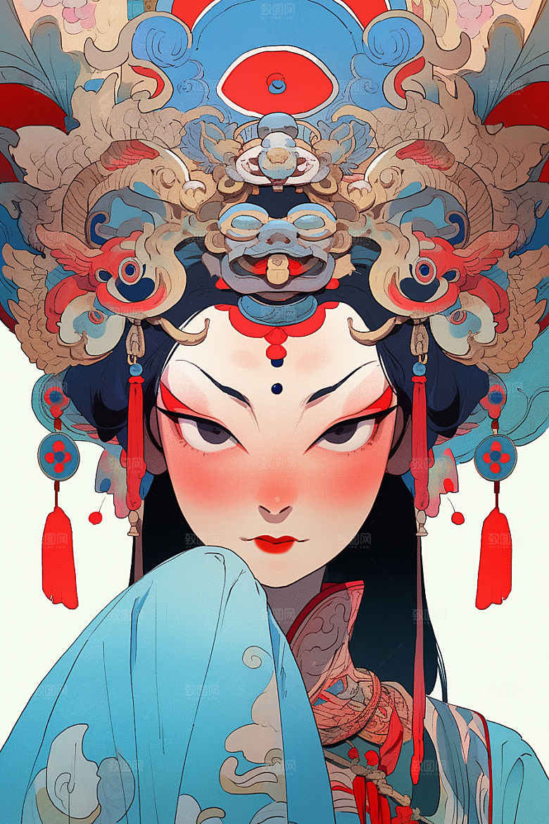 京剧女孩中国风中式插画