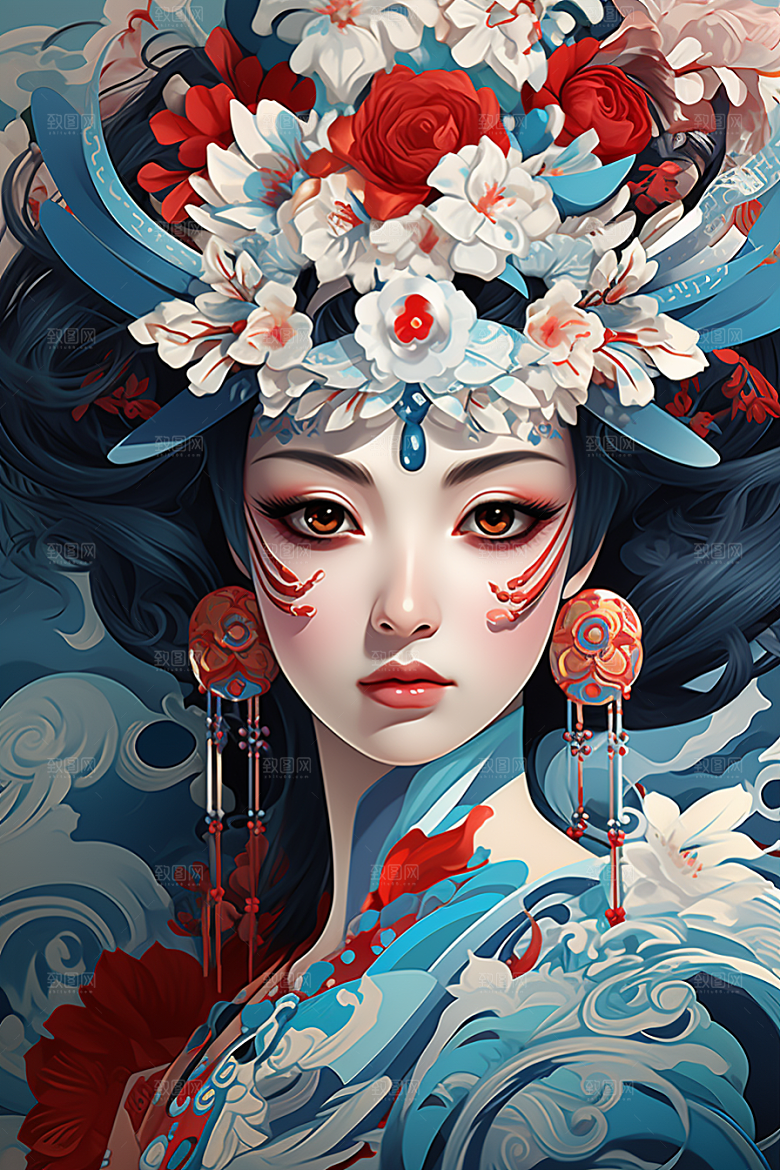 京剧女孩传统风格中国风插画
