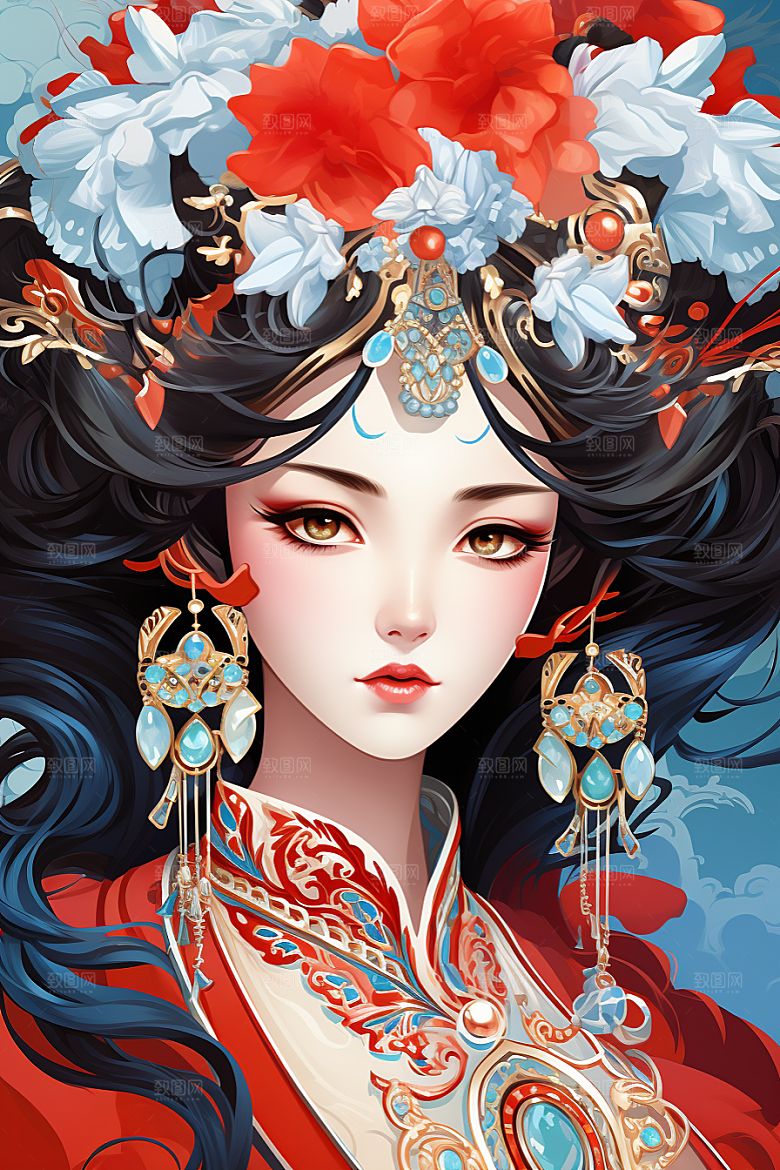 京剧女孩中式扮相插画