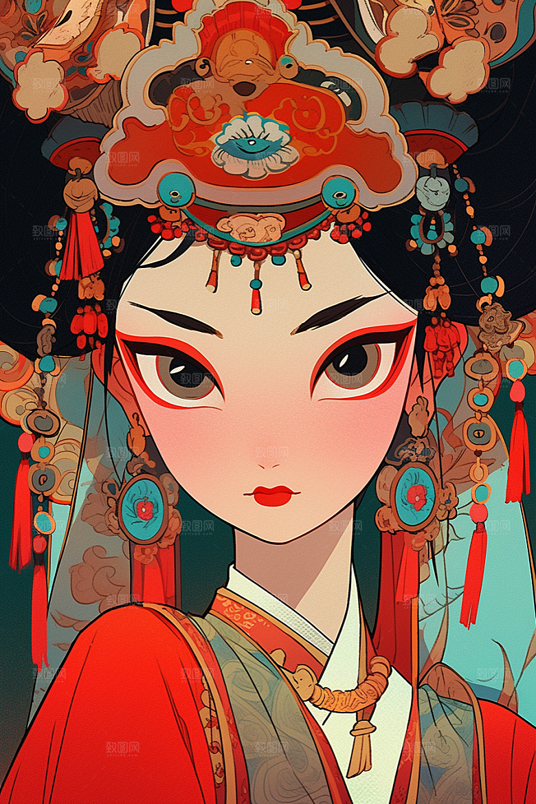 京剧女孩戏剧中式插画