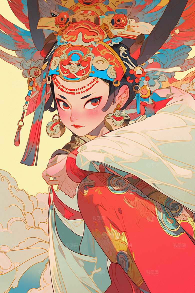 京剧女孩戏剧扮相插画
