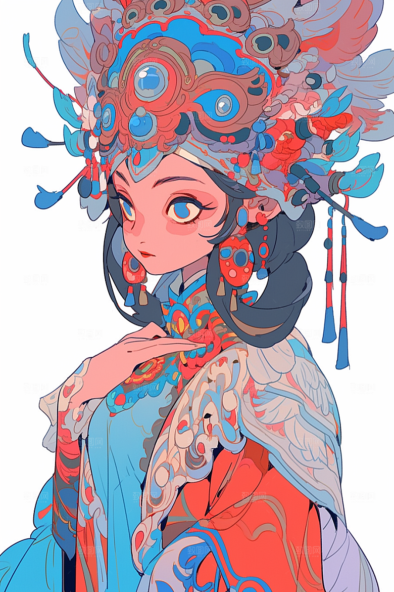 京剧女孩国潮传统风格插画