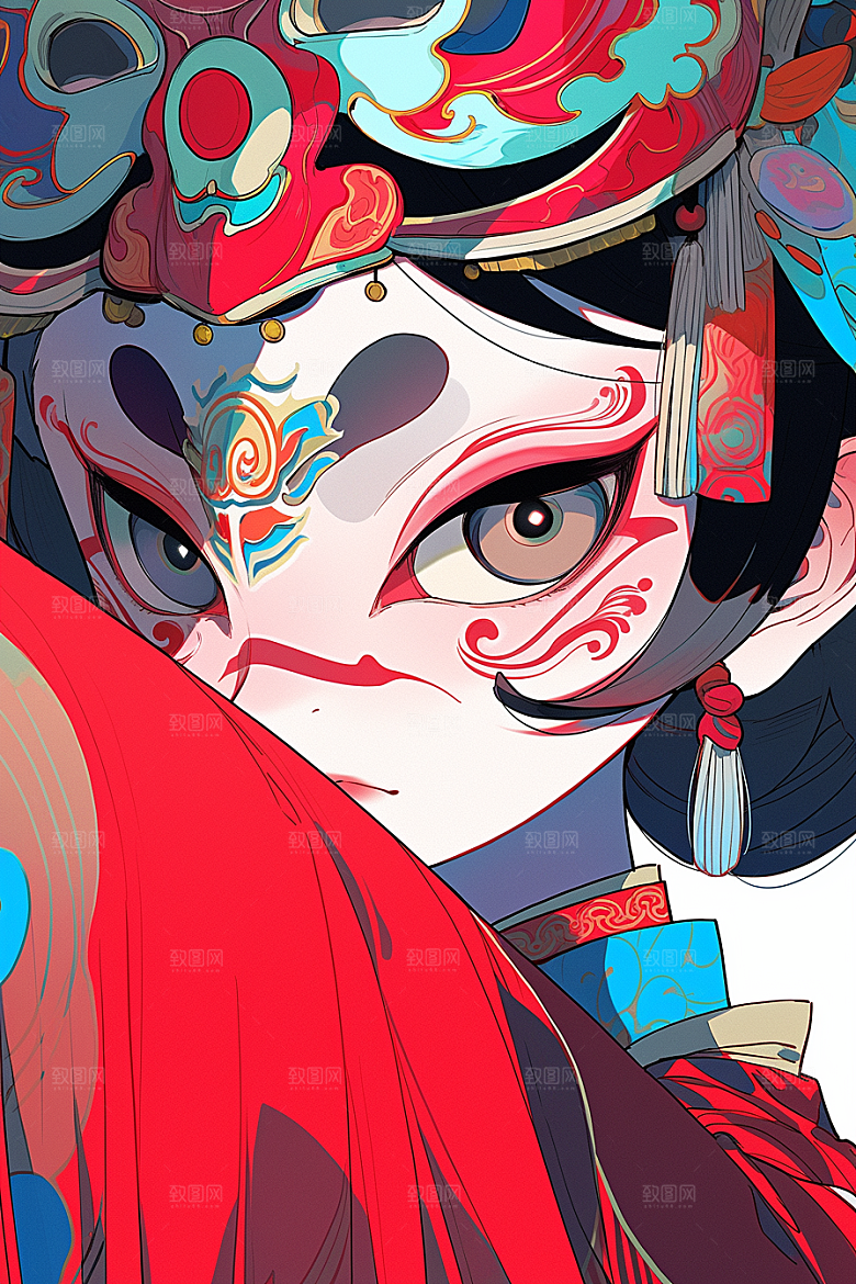 京剧女孩传统风格戏曲插画