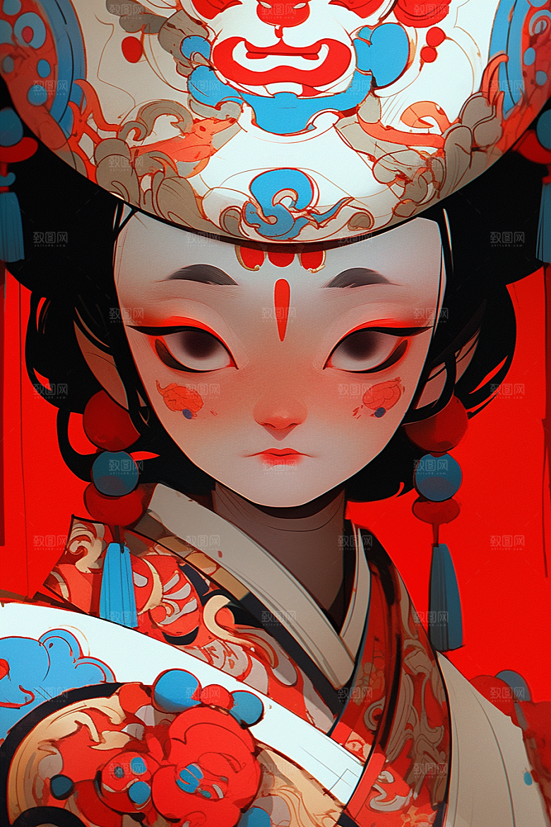 京剧女孩国潮国粹插画