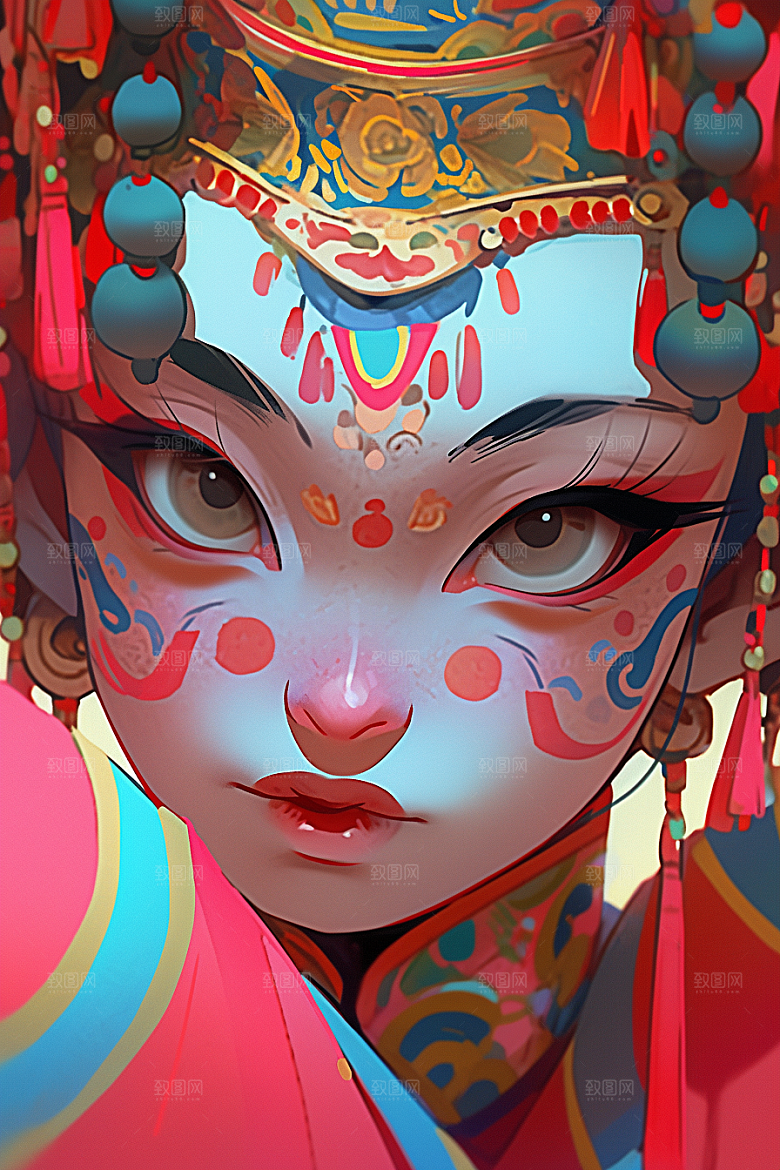 京剧女孩国粹国潮插画