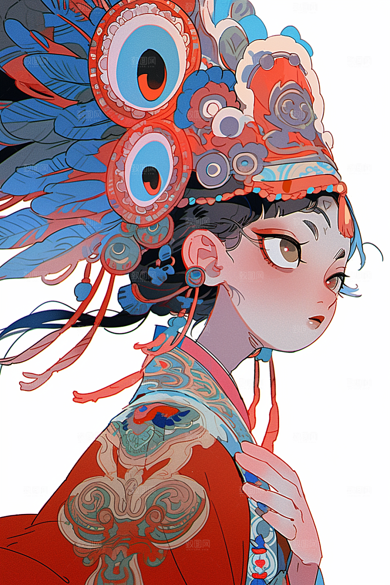 京剧女孩传统风格戏剧插画